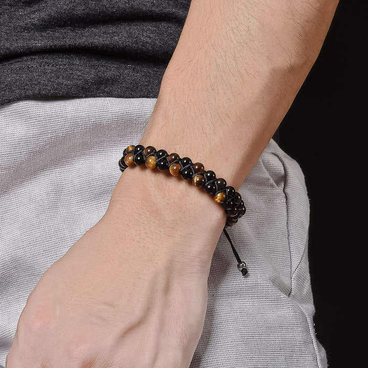 Men's HEMATITE Double Bead Bracelet - One Size Fits All