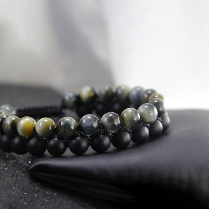Natural Gemstone Double Bracelet for Men Black Onyx & Tiger Eye | JFM