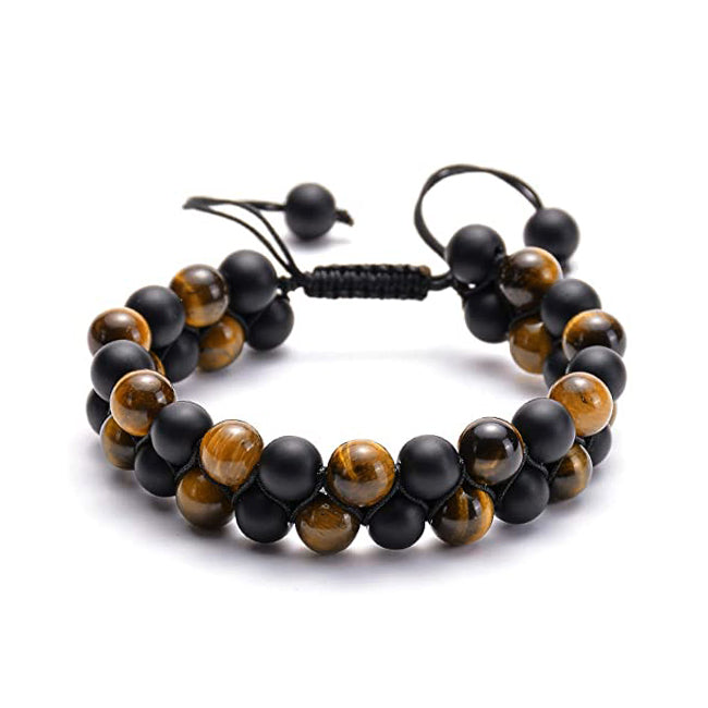Men's Braided Bracelet Natural Gemstone Combo Onyx & Tiger Eye | JFM