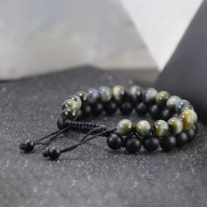 Natural Gemstone Double Bracelet for Men Black Onyx & Tiger Eye | JFM