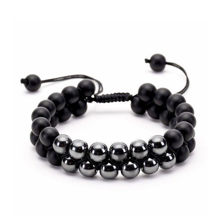Double Row Men's Bracelet Natural Onyx & Hematite Healing Stones | JFM