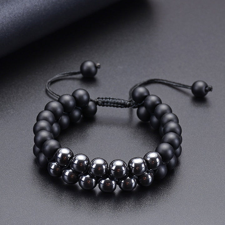 Double Row Men's Bracelet Natural Onyx & Hematite Healing Stones | JFM