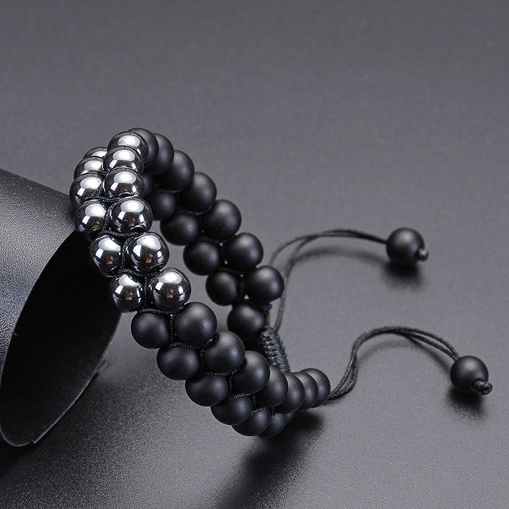 Double Row Men's Bracelet Natural Onyx & Hematite Healing Stones | JFM