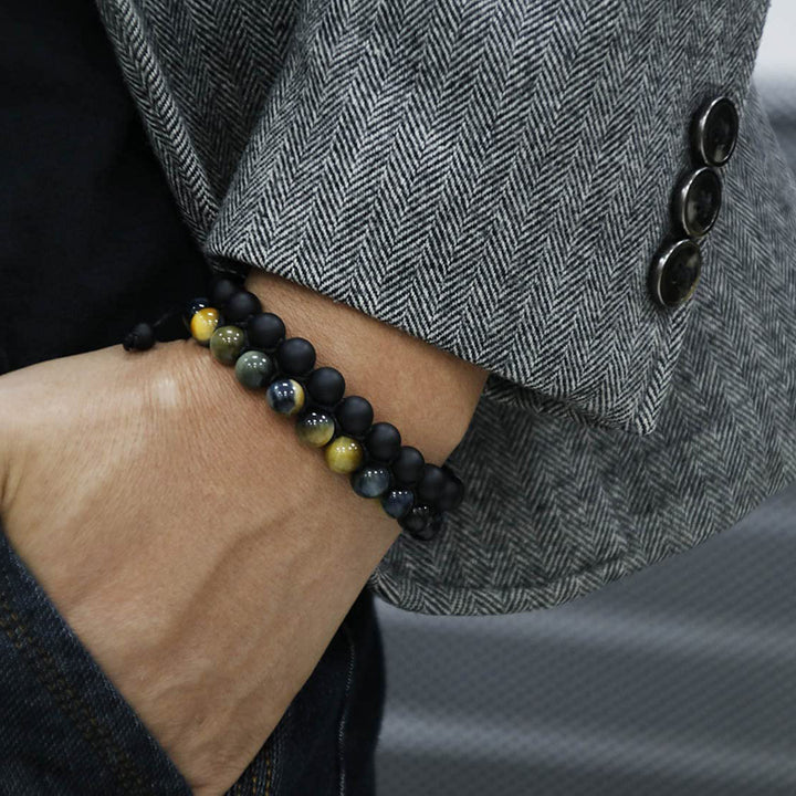 Men's Matte Onyx Double Bead Bracelet - Black Gemstones