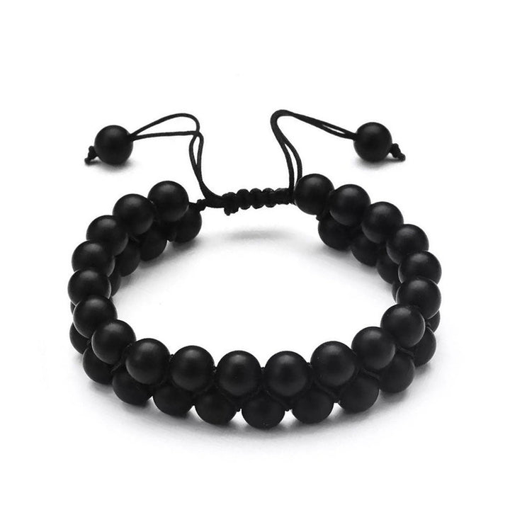 Black Men's Bracelet Adjustable Drawstring & Natural Onyx Beads | JFM