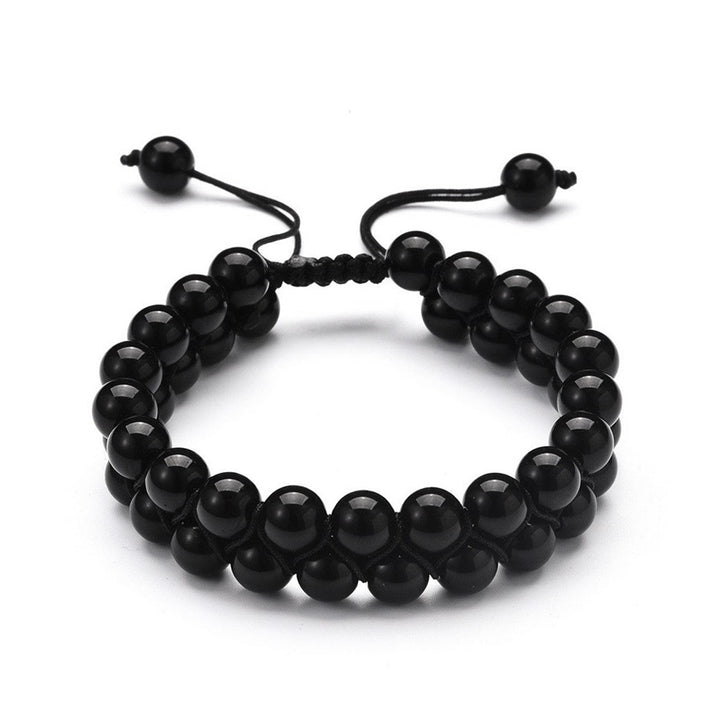 Black Men's Bracelet Adjustable Drawstring & Natural Onyx Beads | JFM
