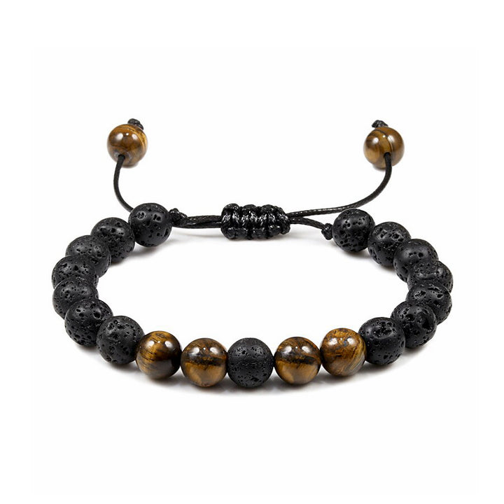 Adjustable Braided Bracelet Set Natural Tiger Eye & Black Lava Stones | JFM