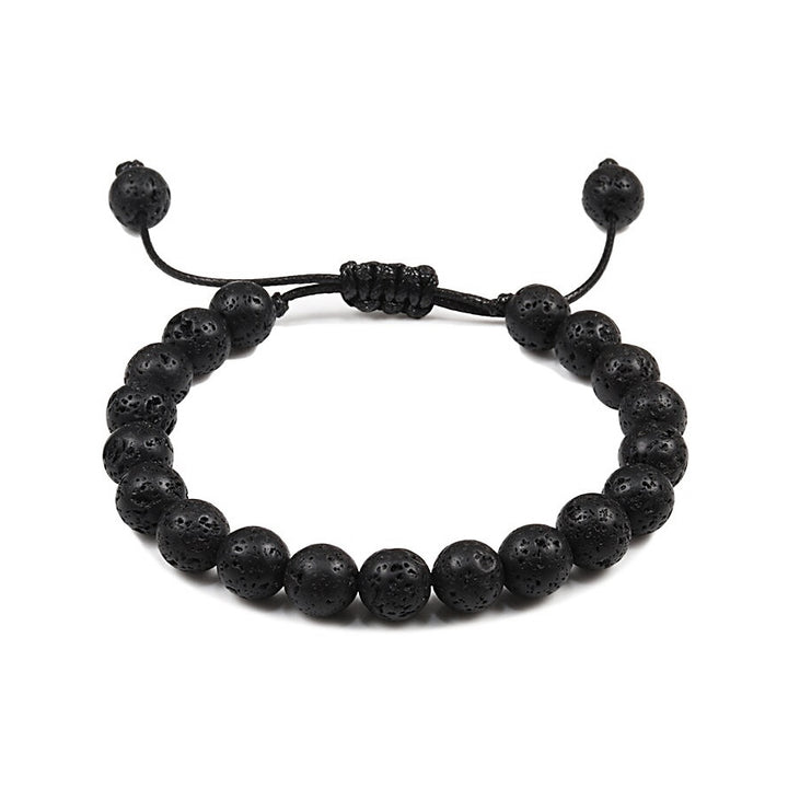 Adjustable Braided Bracelet Set Natural Tiger Eye & Black Lava Stones | JFM