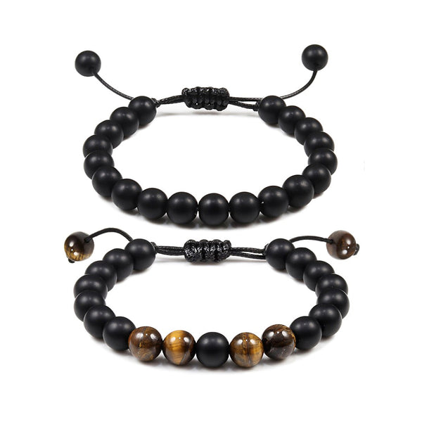 Handmade Beaded Bracelets for Men Natural Black Onyx & Tiger's Eye | JFM