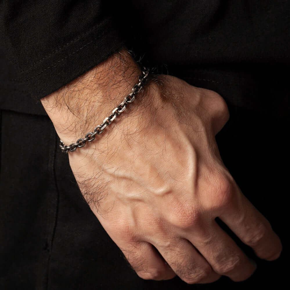 Thick Cable Link Men's Chain Bracelet Oxidized Gunmetal Jewelry