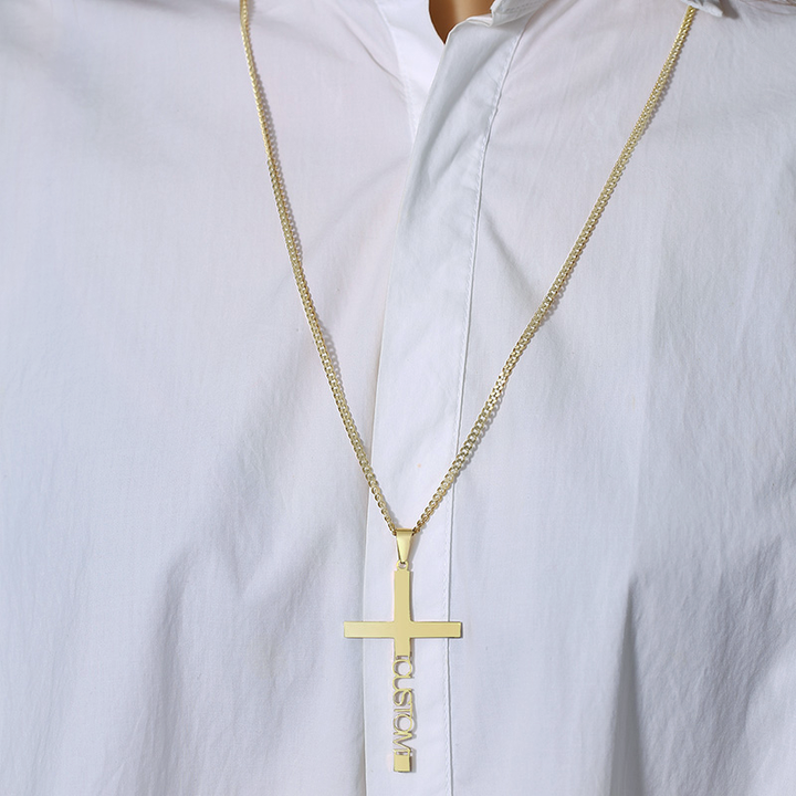 men's religious necklace gold engraved cross