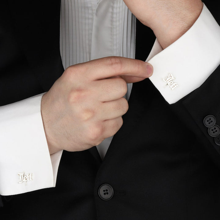 Men's Silver Initials Handmade Groom Wedding Cufflinks