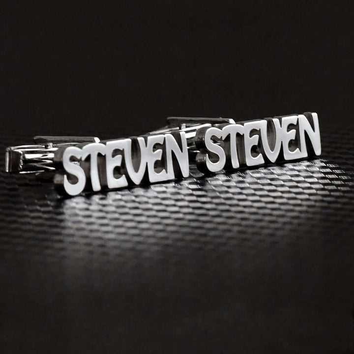 Cufflink Set for Him Personalized Name Groomsman Wedding Gift Silver cufflinks