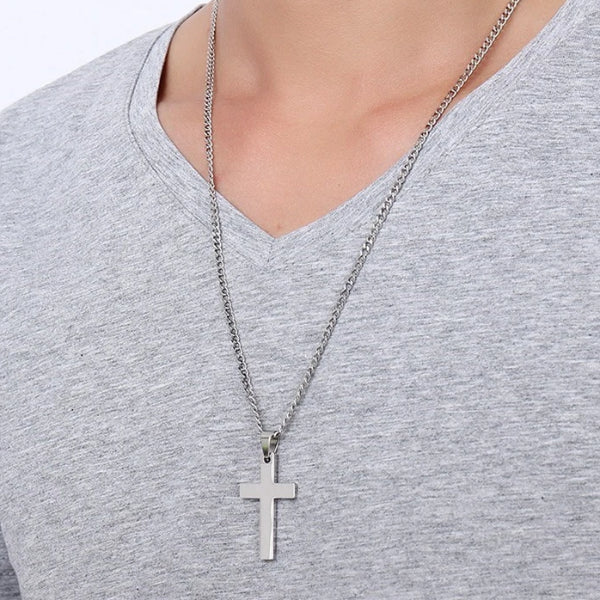 silver Cross Necklace for men