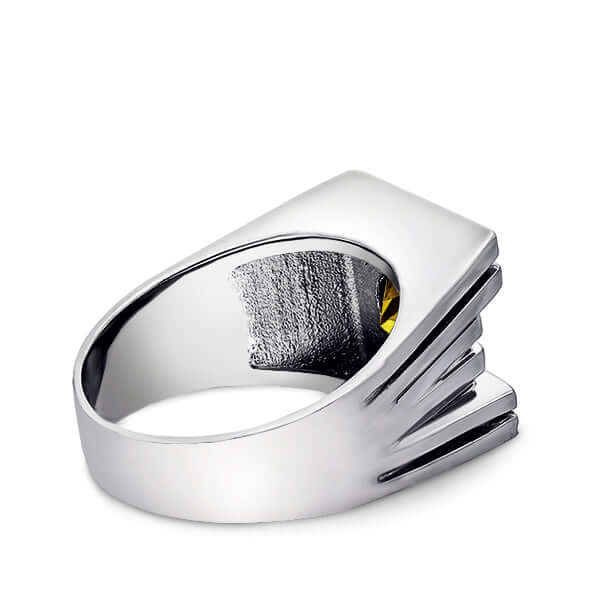 Men's Heavy Silver Ring with Round Cut Gemstone & Diamonds – J F M