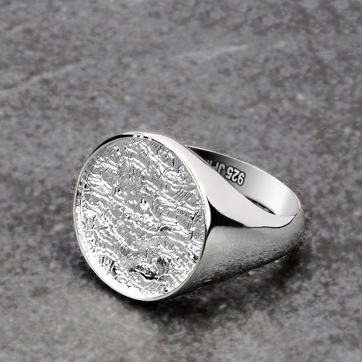Basic Round Signet Male Ring Round Top Silver Men's Jewelry Gift