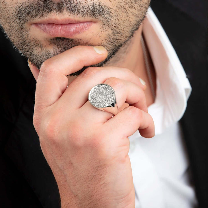 Basic Round Signet Male Ring Round Top Silver Men's Jewelry Gift