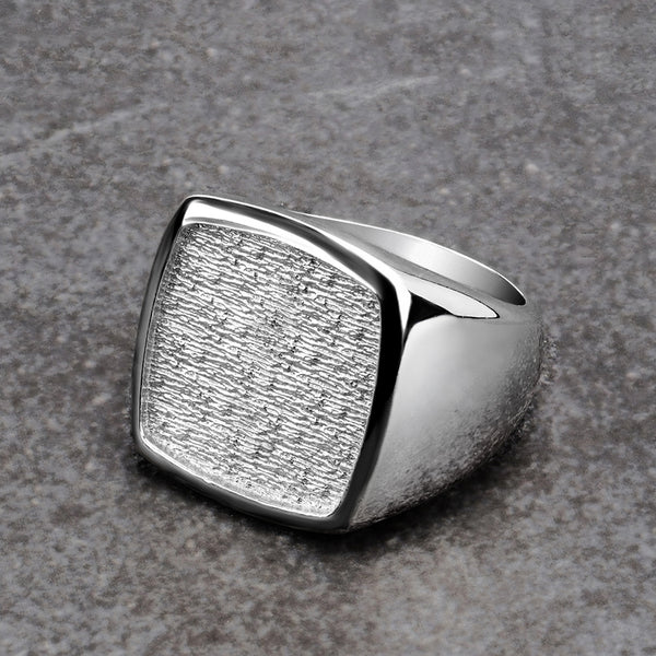 Men's Large Ring SOLID Sterling Silver Blank Signet Square Top Wide Male Band
