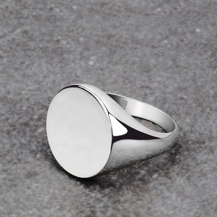 High Polished Men's Pinky Ring 925 Silver Simple Round Signet Ring