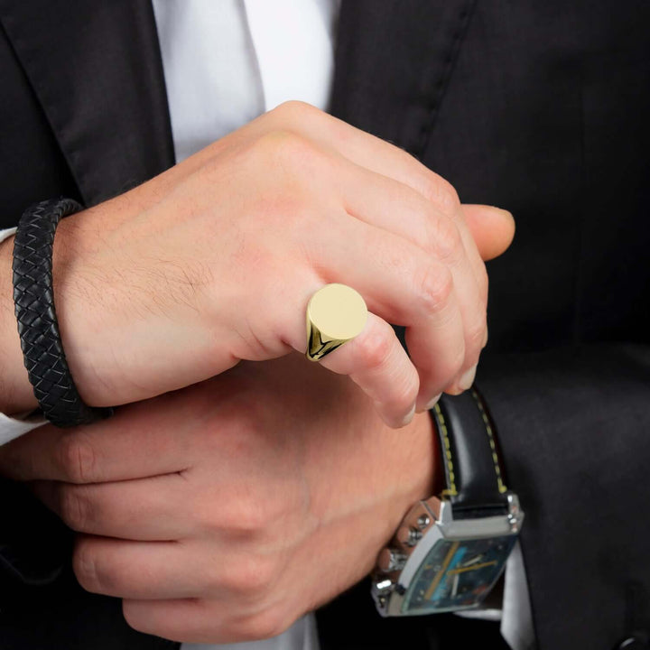 Simple Signet Ring Gold Plated 925 Silver Round Plain Band for Men 