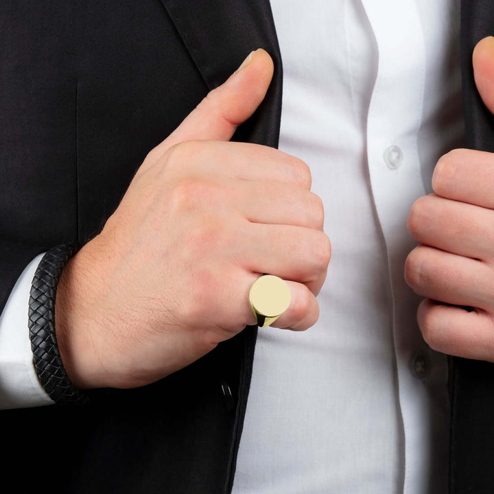 Simple Signet Ring Gold Plated 925 Silver Round Plain Band for Men 