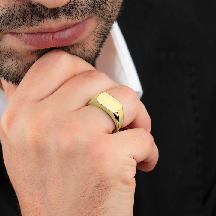 High Quality Yellow Gold Plated Men's Signet Ring 925 Silver Rectangular Plain Band