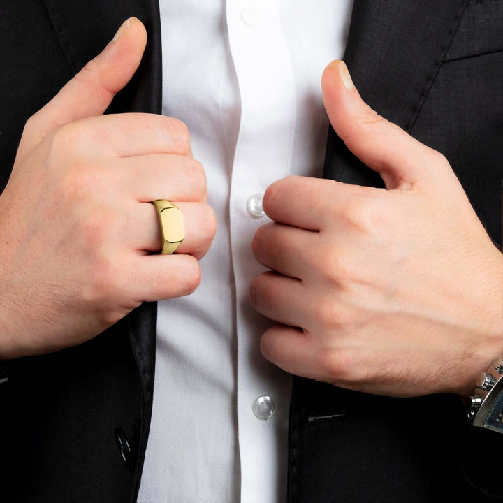 High Quality Gold Plated Men's Signet Ring 925 Silver Rectangular Plain Band