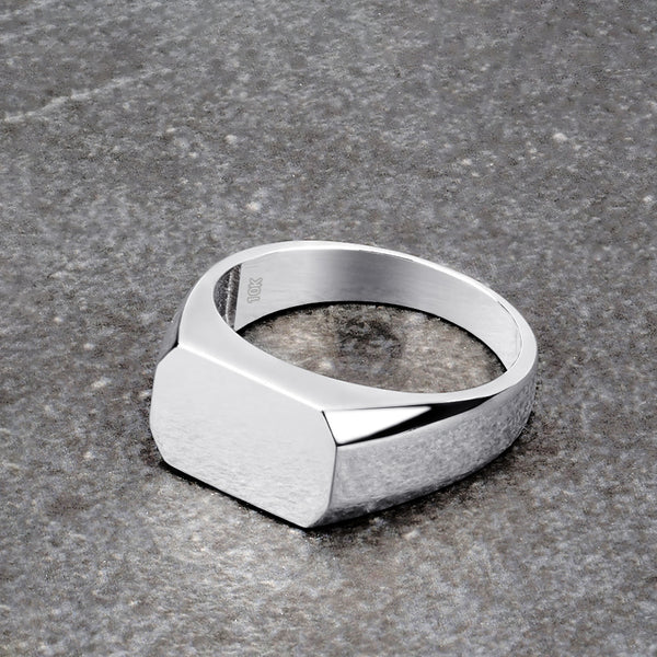 Classic Signet Pinky Ring for Man 10k White Gold Rectangle Band