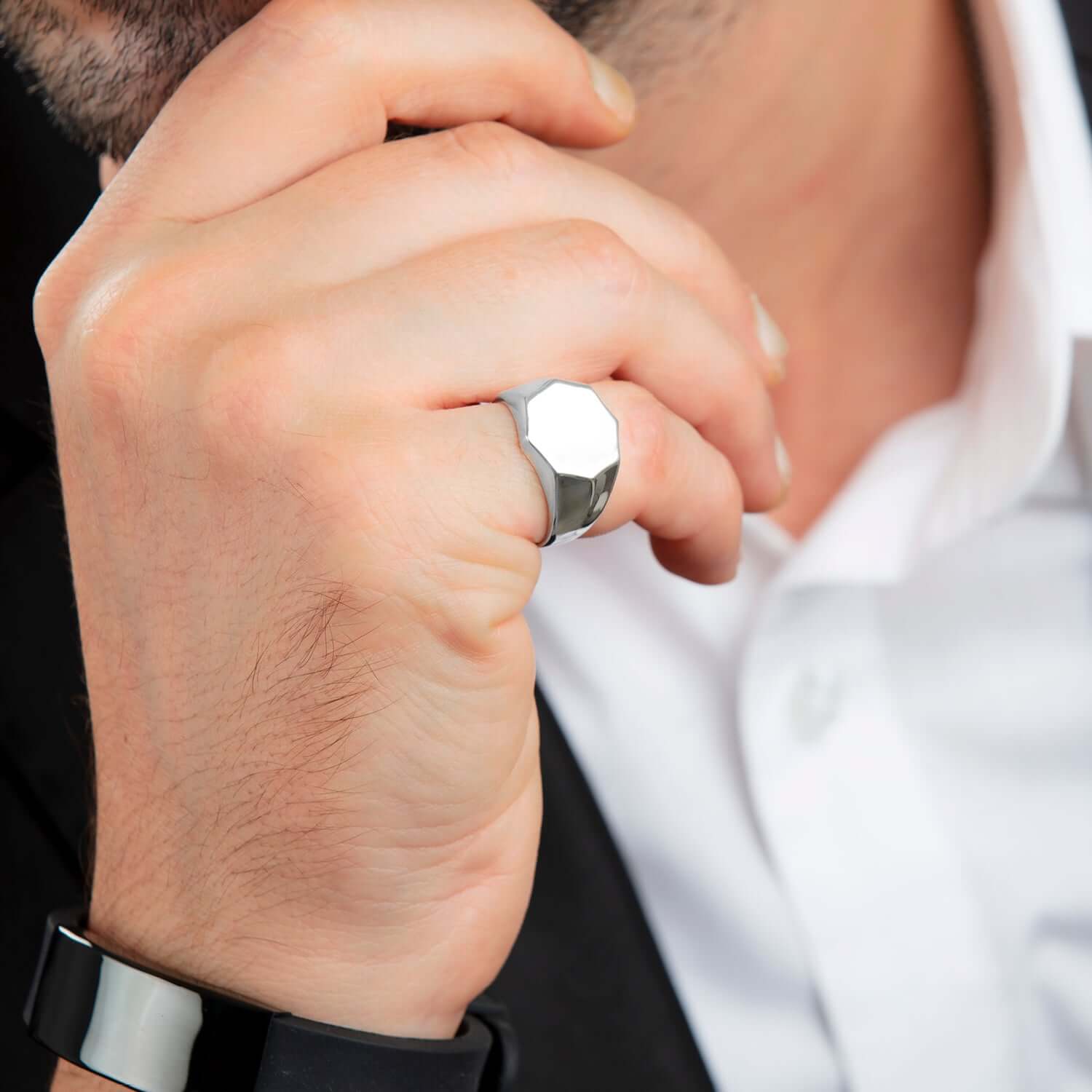 Hexagon Men's Signet Pinky Ring in 925 Sterling Silver | JFM – J F M