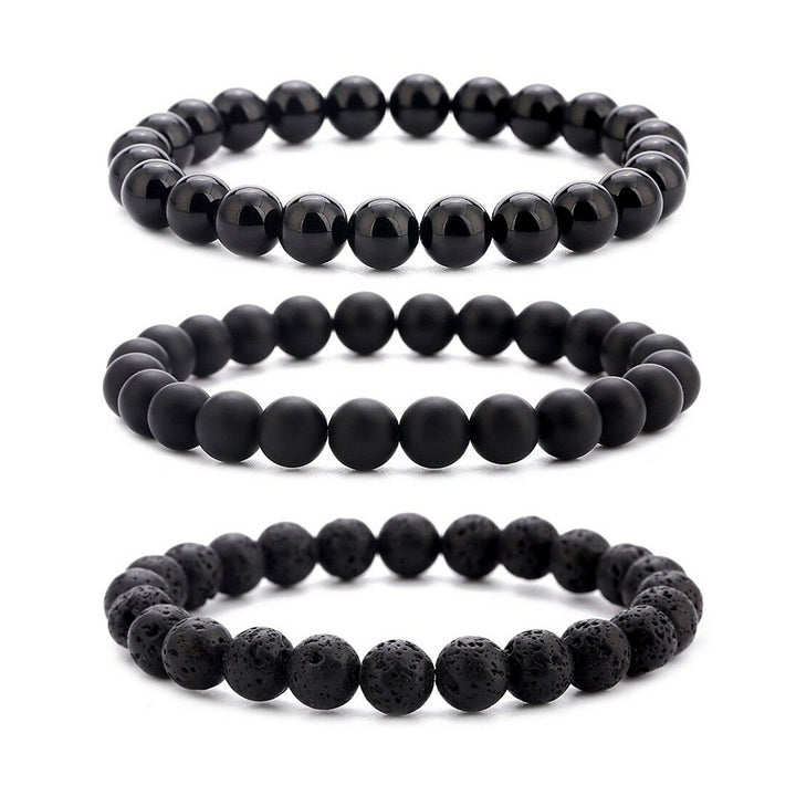 Stretch Bracelets Set 8 mm Black Onyx Men's Wrist Accessory | JFM