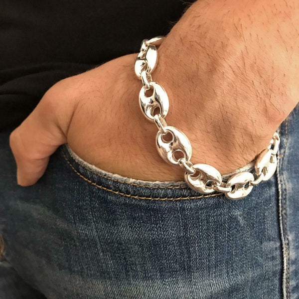 925 Silver Puffed Mariner Chain Bracelet