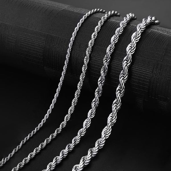 4-5mm Rope Chain Sterling Silver Men's Spiral Necklace Casual Jewelry
