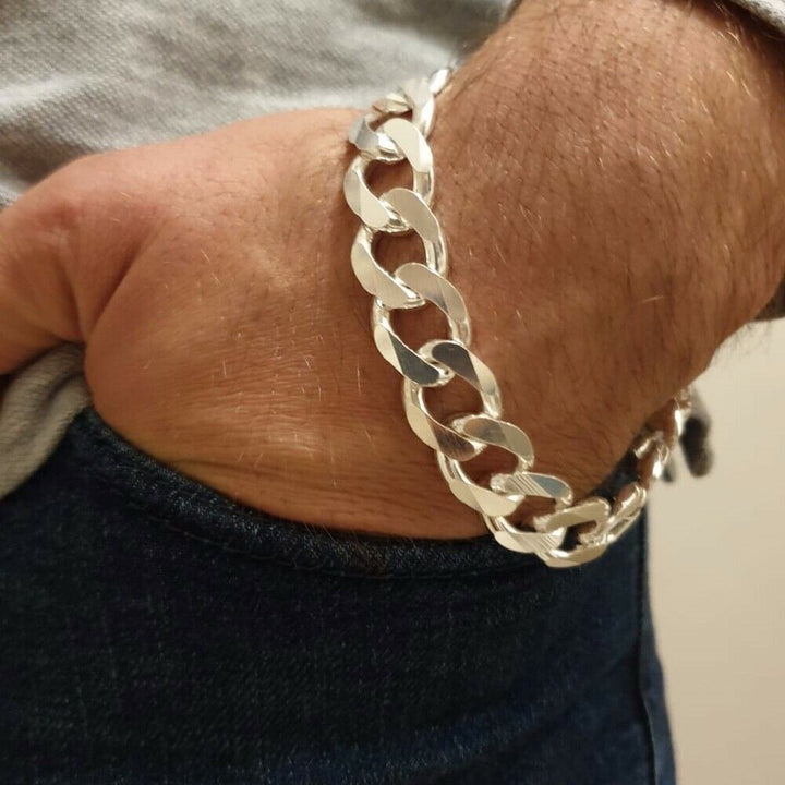 13mm Mens Real Solid 925 Sterling Silver Heavy Cuban Chain Link Bracelet 9 inch