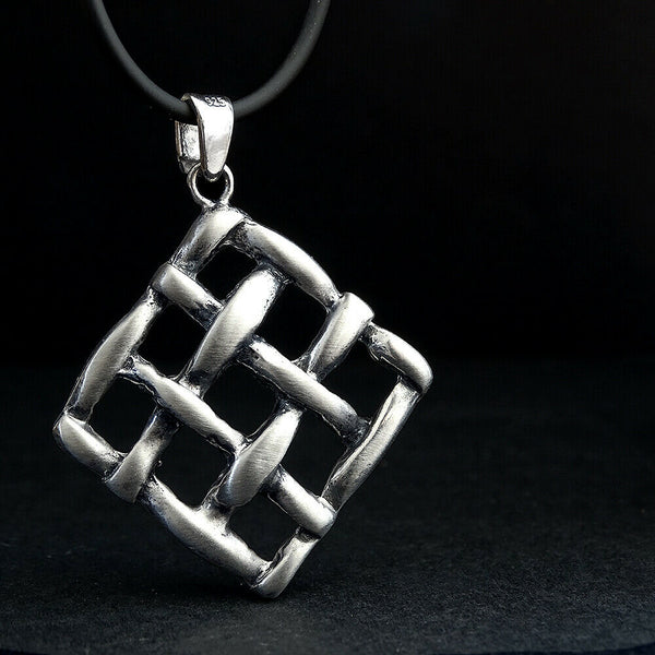 Men's Chunky Necklace Grunge Grid 925 Sterling Silver Steampunk Necklace
