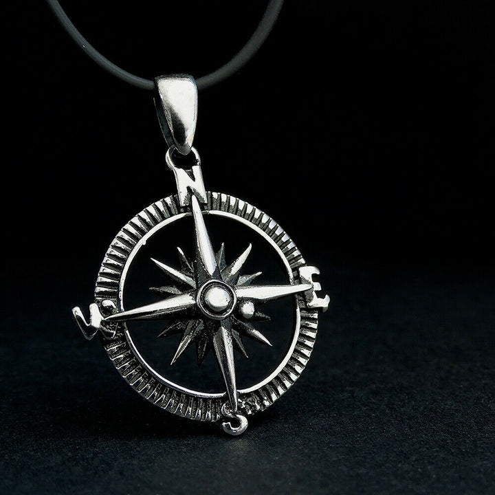 925 SILVER Compass Necklace for Men North Star Pendant Jewelry Graduation Gift