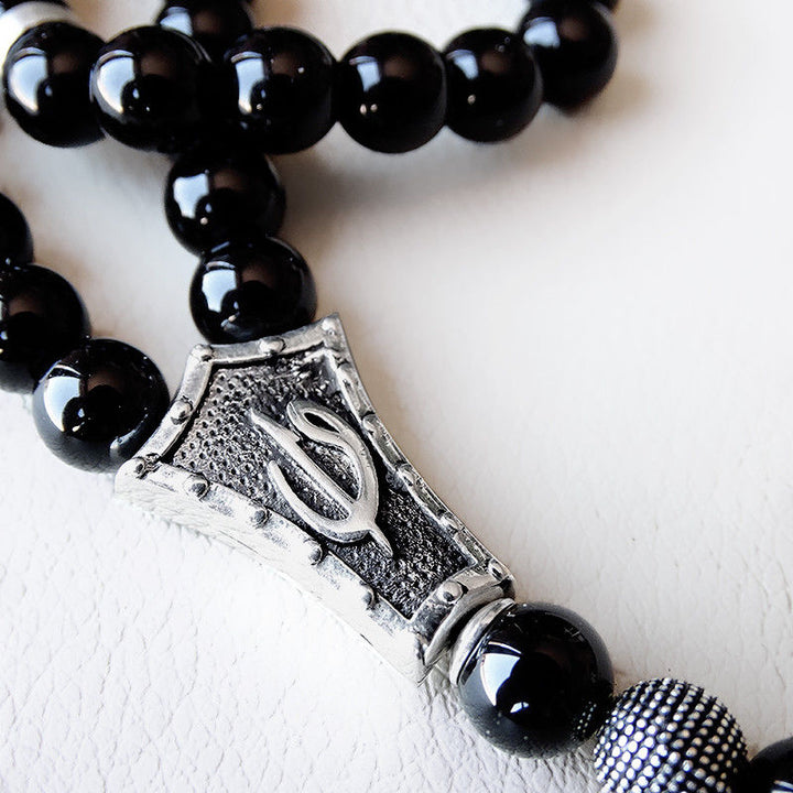 925 STERLING SILVER 33 Prayer Onyx Beads Muslim Tasbih Misbaha Rosary Islamic