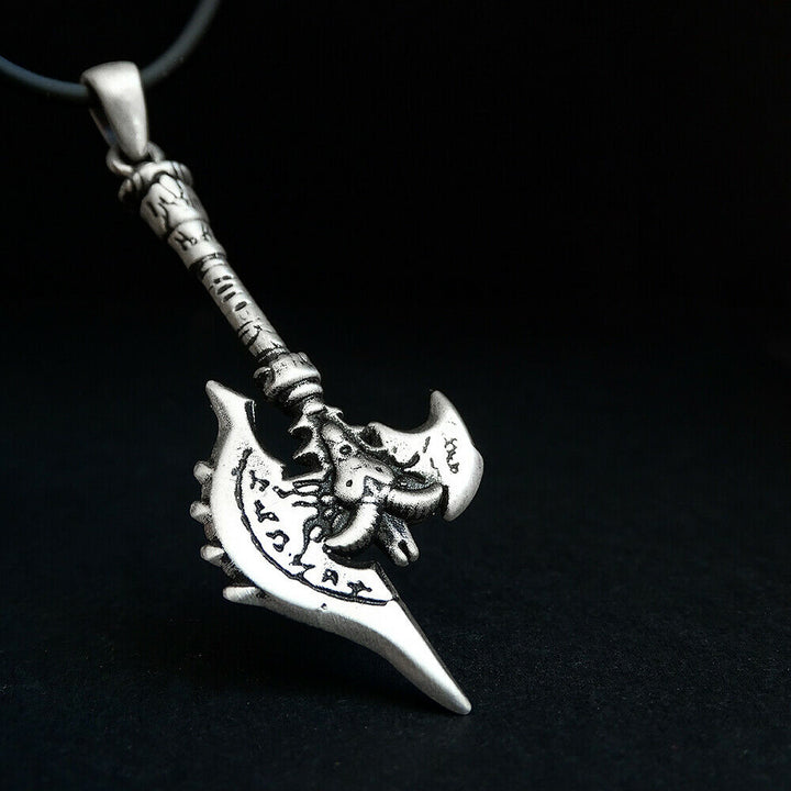 Silver Viking War Axe Necklace Scandinavian Warrior Men Battle Weapon Pendant