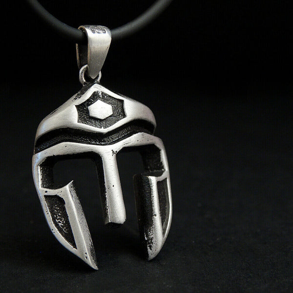 925 Silver Gladiator Mask Mens Spartan Necklace Thor Warrior Helmet Pendant