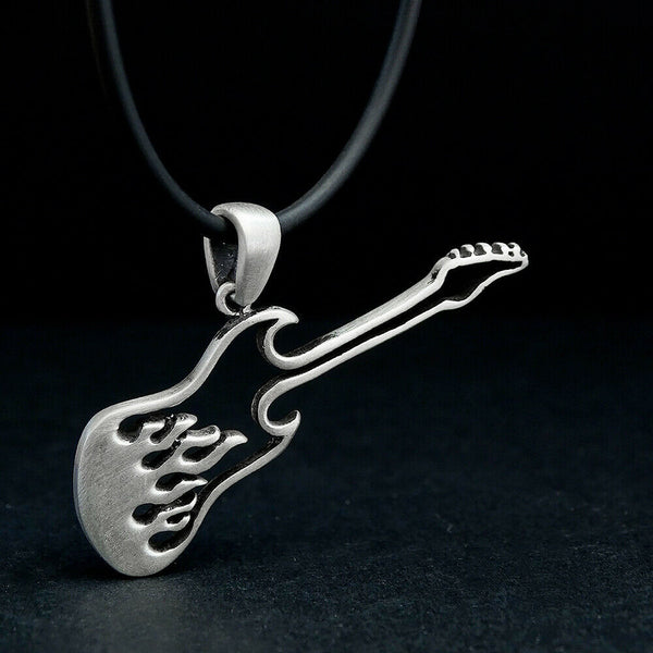 Bass Guitar Necklace for Men Music Lover Gift 925 Silver Rock Music Jewelry