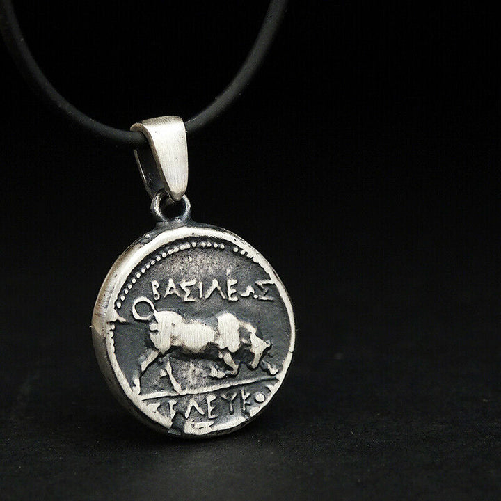 Old Coin Pendant SOLID Sterling Silver Choker Charm Unisex Greek Necklace