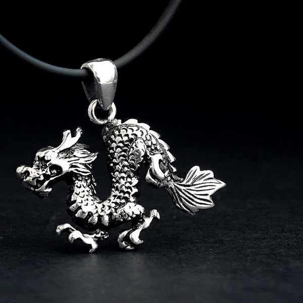NEW Mens Fine Jewelry 925 Sterling Silver Gothic Dragon Pendant Necklace For Men