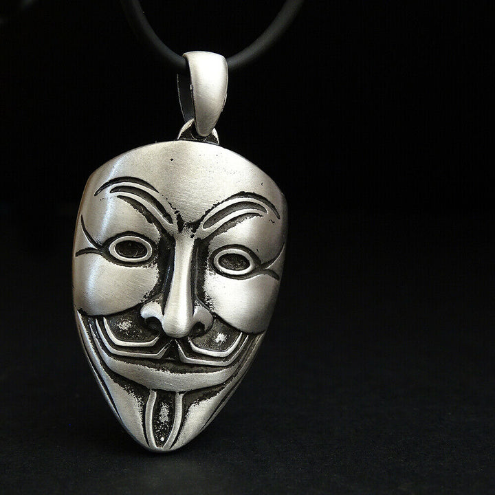 Vendetta Anonymous Mask HEAVY 15 gr Solid 925 Silver Chunky Necklace Man Gift
