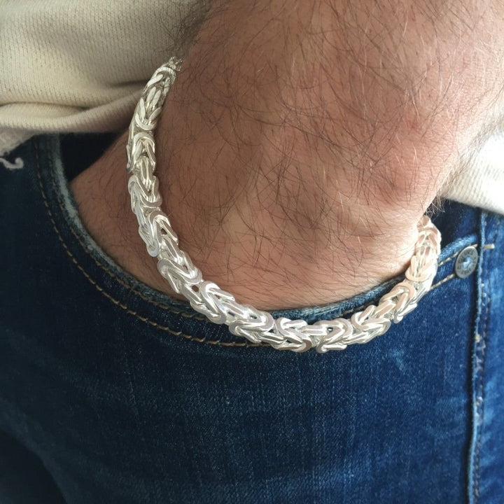 Mens Viking Byzantine Chain Bracelet 5.5mm 38 gr 9 inch 925 Sterling Silver