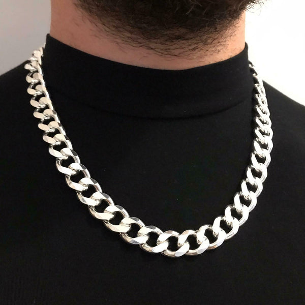 925 Sterling Silver Mens Cuban Tight Curb Link Chain Necklace 14mm 152GR 24 Inch