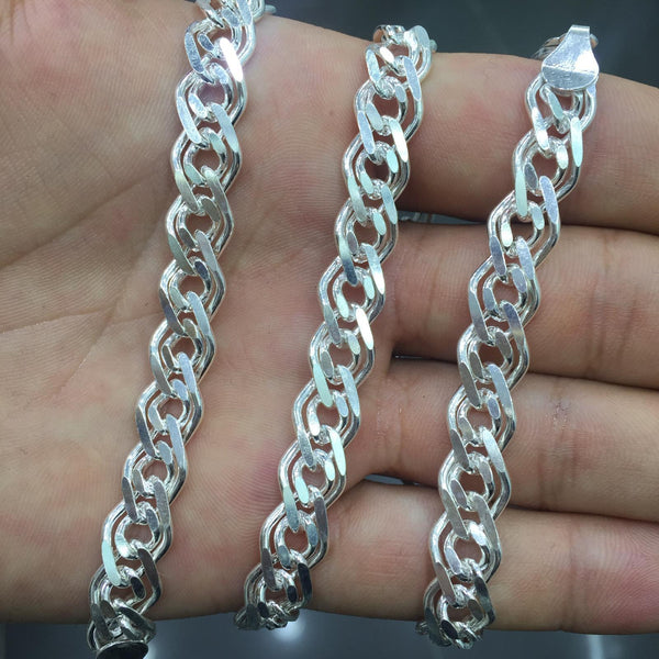 Sterling Silver Nonna Chain Men's Double Link Necklace 9.5mm 55 gr 26 inch