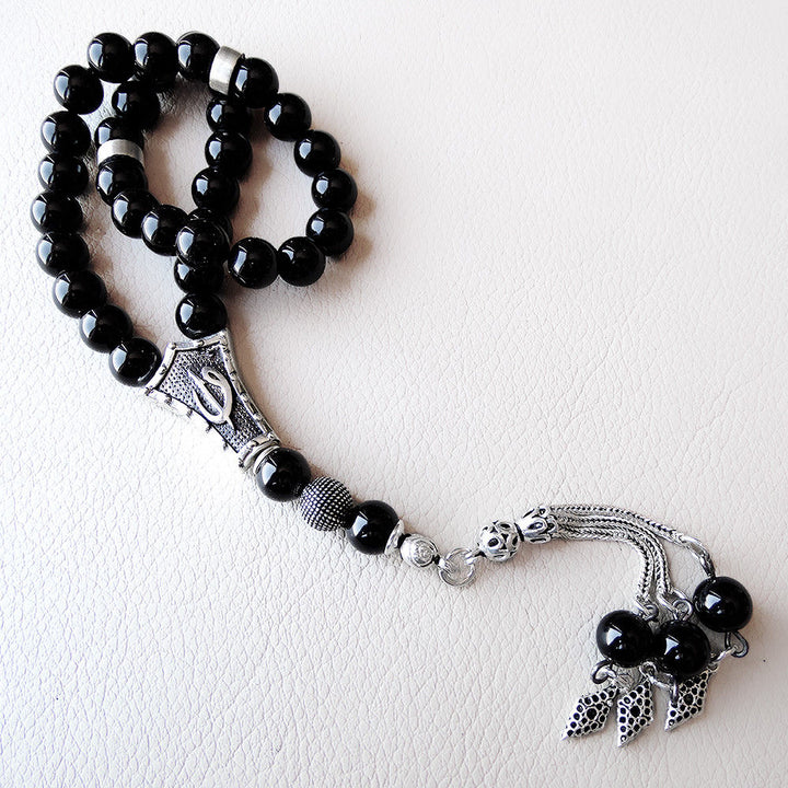 925 STERLING SILVER 33 Prayer Onyx Beads Muslim Tasbih Misbaha Rosary Islamic