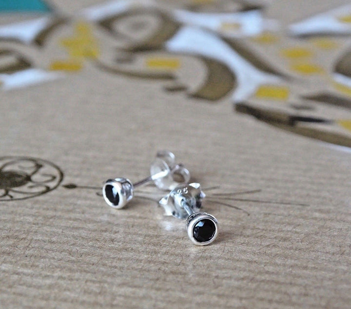 New Mens Stud Earrings Solid 925k Sterling Silver with Black CZ