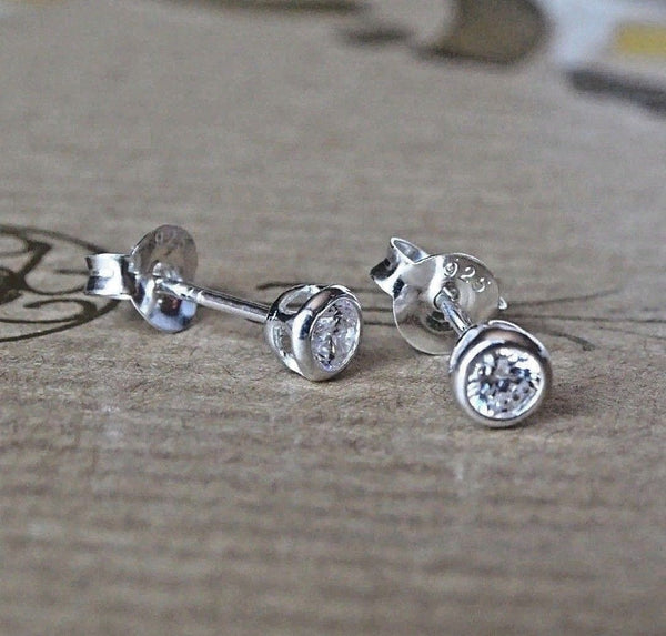 New 925k Sterling Silver Mens Small Stud Earrings with CZ 1 Pair or 1 pc