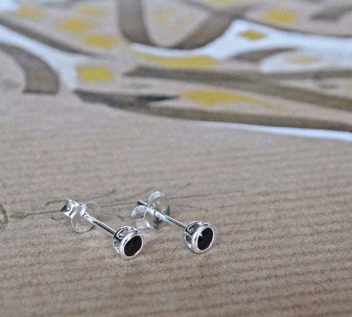 New Mens Stud Earrings Solid 925k Sterling Silver with Black CZ