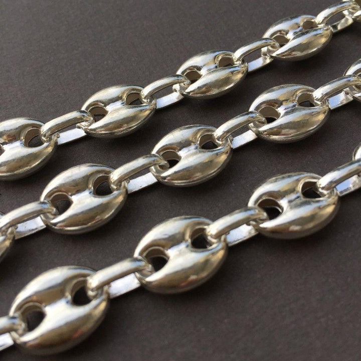 Mens Mariner Puffed Link Chain Necklaces 14mm 42GR 925 Silver Sterling 18 inch